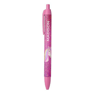 Rainbow Unicorn Pink Glitter Girls Personalized Pen