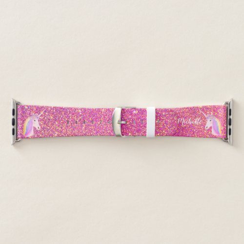 Rainbow Unicorn Pink Glitter Personalized Name Apple Watch Band