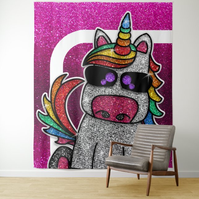Rainbow Unicorn Pink Glitter Photo Booth Backdrop (In Situ)