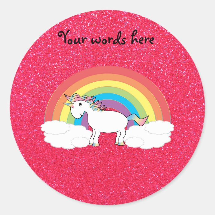 Rainbow unicorn pink glitter round sticker