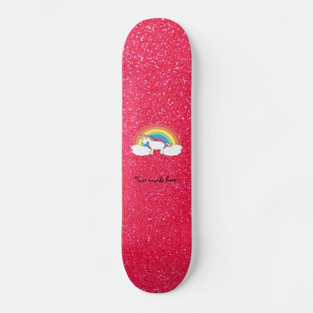 Rainbow unicorn pink glitter skateboard deck (Front)