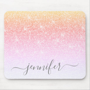 Rainbow Unicorn Pink Glitter Sparkle Your Name Mouse Pad