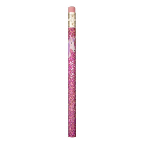 Rainbow Unicorn Pink Glitter Sparkles Personalized Pencil