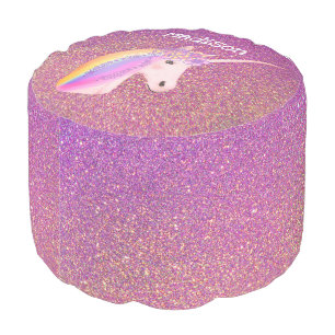 Rainbow Unicorn Pink Gold Glitter Ombre Girls Name Pouf