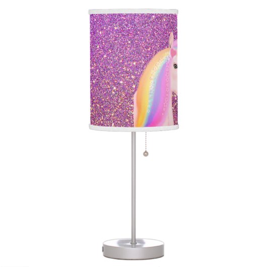 Rainbow Unicorn Pink Ombre Glitter Girly Table Lamp (Left)