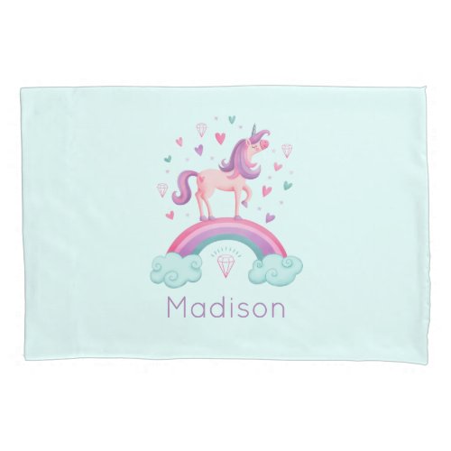 Rainbow Unicorn Pink Purple Girly Pillow Case