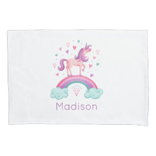 Rainbow Unicorn Pink Purple Girly Pillow Case