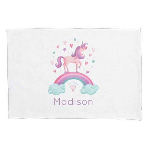 Rainbow Unicorn Pink Purple Girly Pillow Case