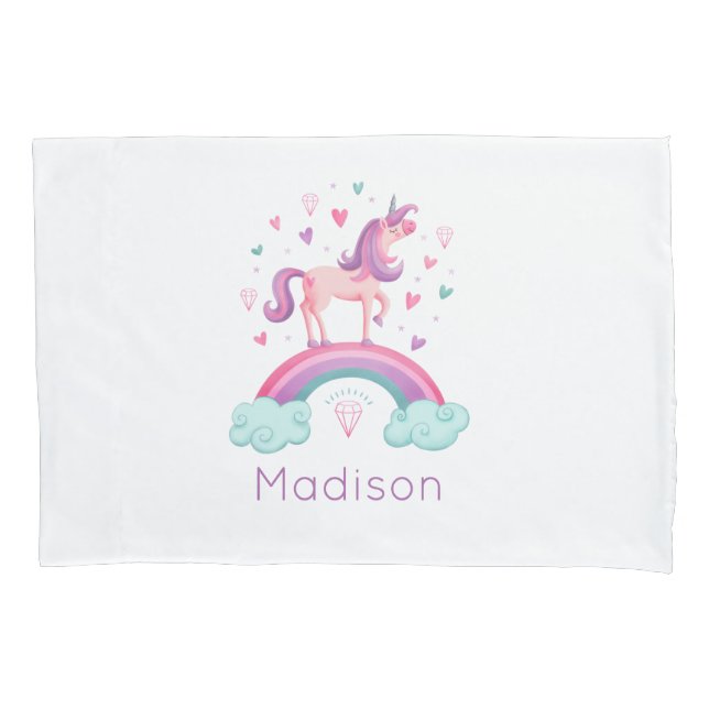 Rainbow Unicorn Pink Purple Girly Pillow Case (Front)