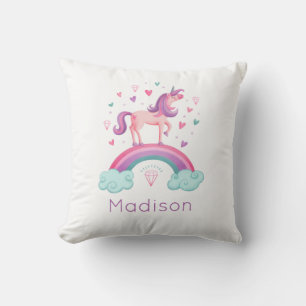 Rainbow Unicorn Pink Purple Girly Throw Pillow