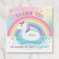 Rainbow Unicorn Pool Birthday Party Thank You Favor Tags