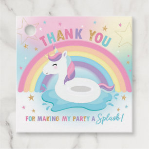 Rainbow Unicorn Pool Birthday Party Thank You Favor Tags