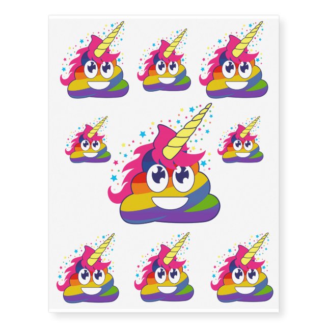 Rainbow Unicorn Poop Emoji Temporary Tattoos (Front)