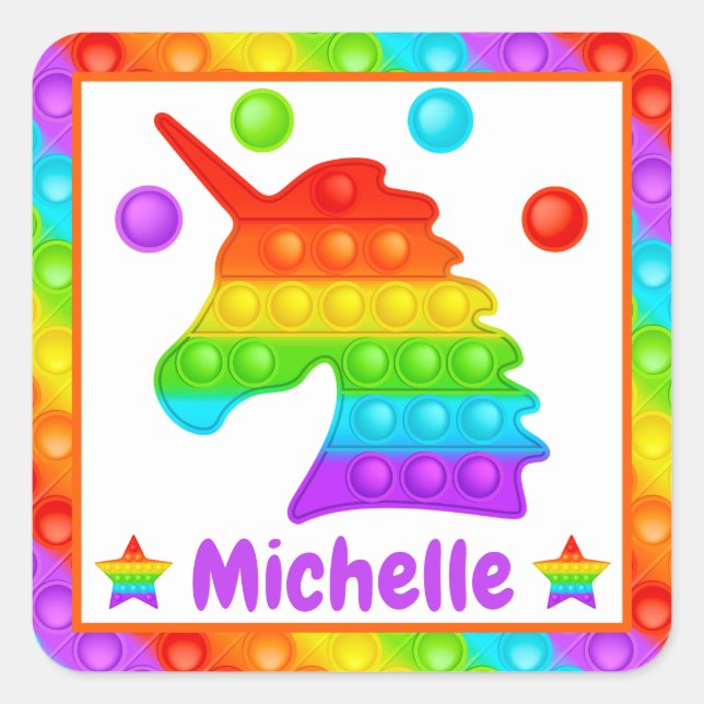 Rainbow Unicorn Pop It Fidget Toy Kids Square Sticker (Front)