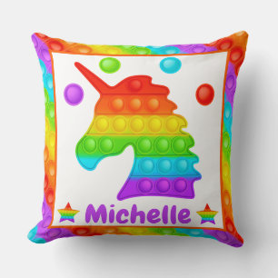Rainbow Unicorn Pop It Fidget Toy Kids Throw Pillow
