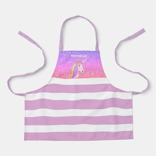 Rainbow Unicorn Purple Glitter Girls Personalized Apron
