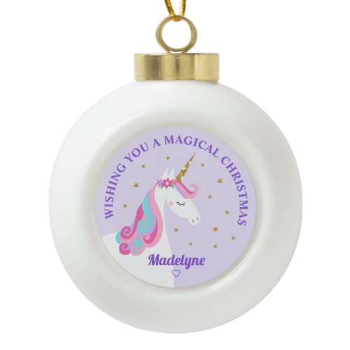 Rainbow Unicorn Purple Personalized Christmas Ceramic Ball Christmas Ornament