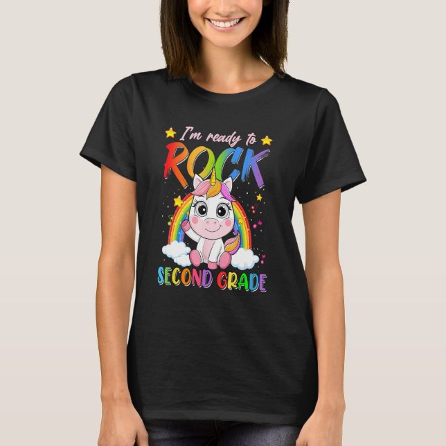 Rainbow Unicorn Ready To Rock Second Grade 1st Day T-Shirt (Front)