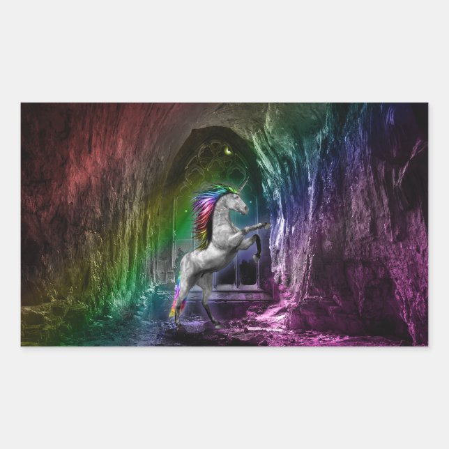 Rainbow Unicorn Rentagular Sticker (Front)