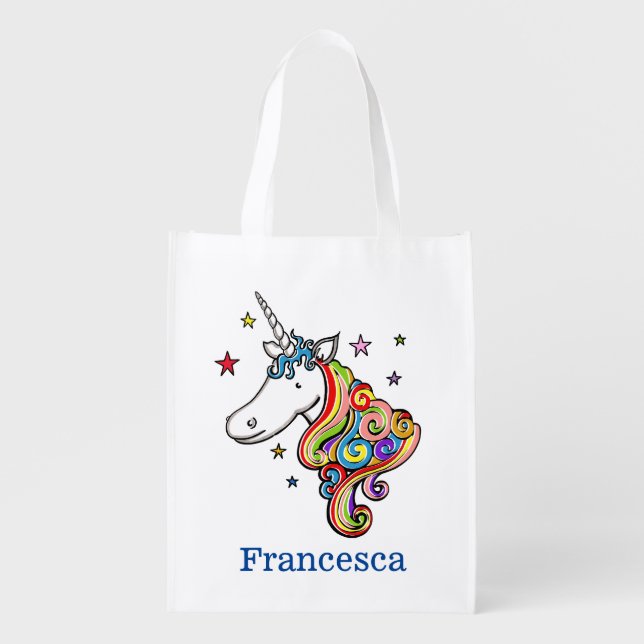 Rainbow Unicorn Reusable Grocery Bag (Front)