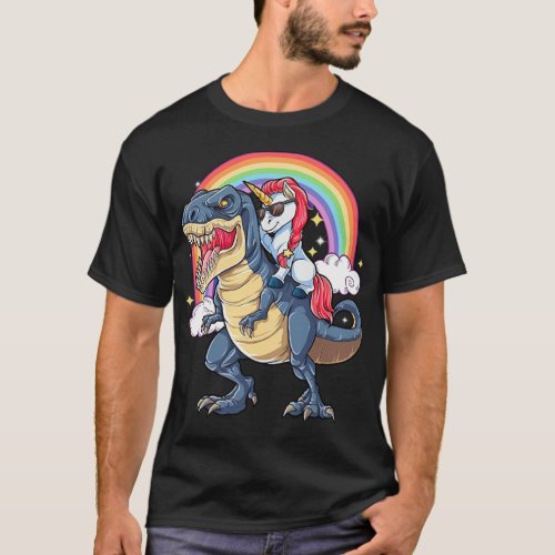 Rainbow Unicorn Rides on funny unicorn surprise  T_Shirt
