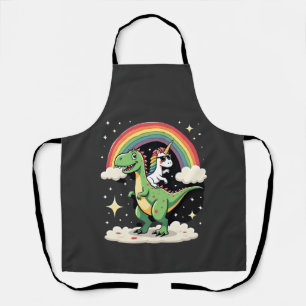 Rainbow Unicorn Riding T rex - Dinosaur Boys Girls Apron