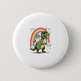 Rainbow Unicorn Riding T rex - Dinosaur Boys Girls Button