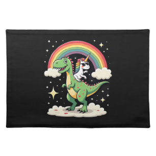 Rainbow Unicorn Riding T rex - Dinosaur Boys Girls Cloth Placemat