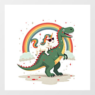 Rainbow Unicorn Riding T rex - Dinosaur Boys Girls Floor Decals