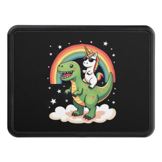 Rainbow Unicorn Riding T rex - Dinosaur Boys Girls Hitch Cover