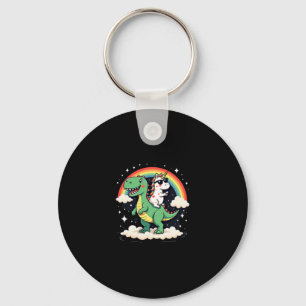Rainbow Unicorn Riding T rex - Dinosaur Boys Girls Keychain