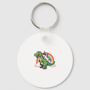 Rainbow Unicorn Riding T rex - Dinosaur Boys Girls Keychain