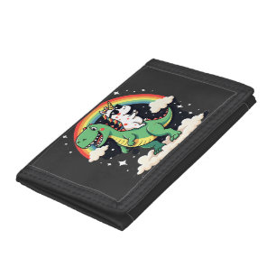 Rainbow Unicorn Riding T rex - Dinosaur Boys Girls Tri-fold Wallet