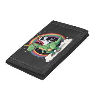 Rainbow Unicorn Riding T rex - Dinosaur Boys Girls Tri-fold Wallet