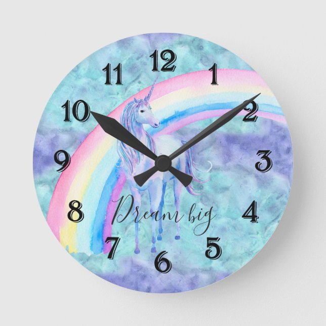 Rainbow Unicorn Round Clock (Front)
