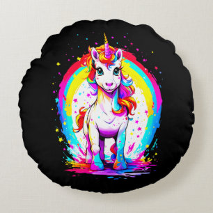 Rainbow unicorn round pillow