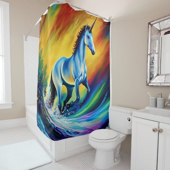 Rainbow Unicorn Shower Curtain - Custom Design (In Situ)