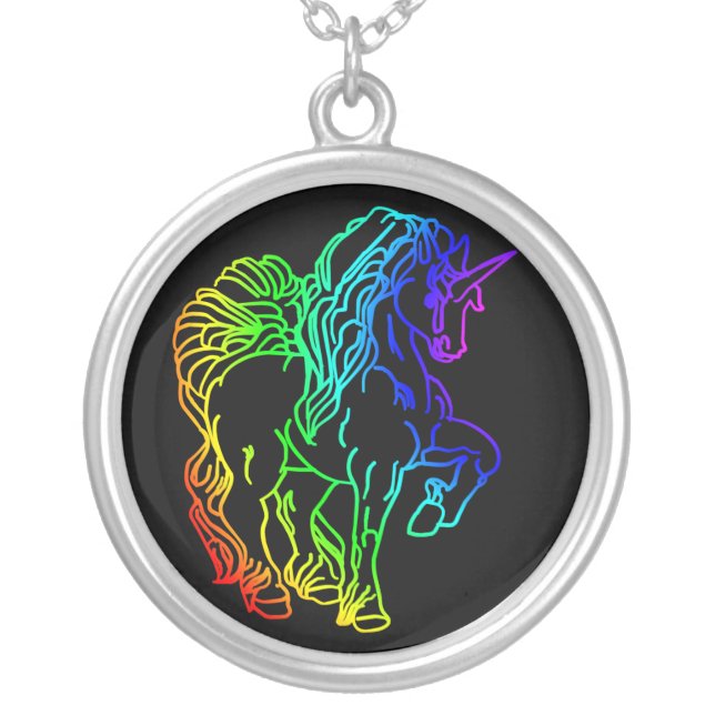 Rainbow Unicorn Silver Plated Necklace (Front)