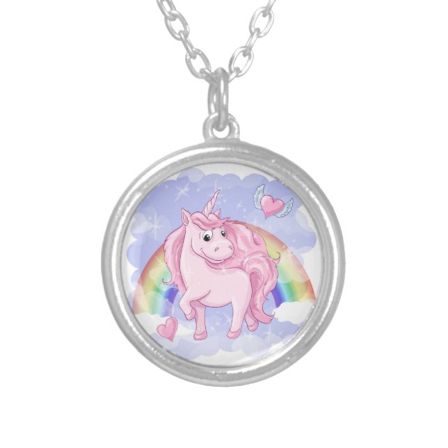 Rainbow Unicorn Silver Plated Necklace (Front)