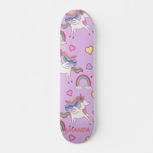 Rainbow unicorn skateboard