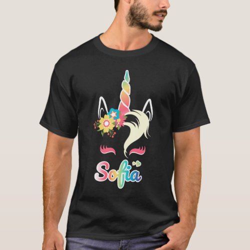 Rainbow Unicorn Sofia apparel Custom Name  for gir T_Shirt