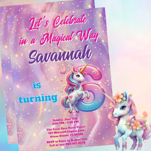 Rainbow Unicorn Sparkle 6th Birthday Party Invitation