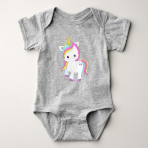 Rainbow Unicorn, Star, Cute Unicorn, Magic Unicorn Baby Bodysuit