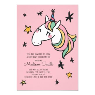 Rainbow Unicorn Stars Birthday Invitation