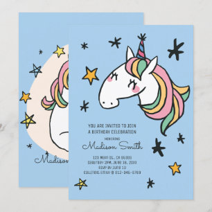 Rainbow Unicorn Stars Birthday Invitation