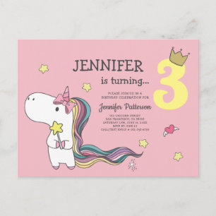 Rainbow Unicorn Stars Birthday Invitation Postcard