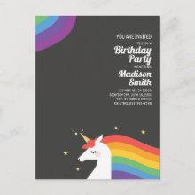 Rainbow Unicorn Stars Birthday Party Invitation