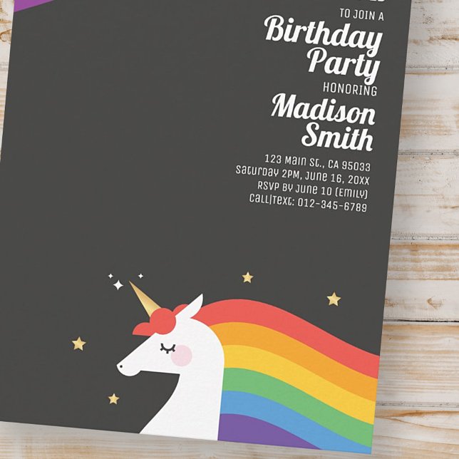 Rainbow Unicorn Stars Birthday Party Invitation Postcard (Creator Uploaded)