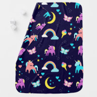 Rainbow Unicorn stars & butterfly Baby Blanket