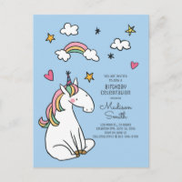 Rainbow Unicorn Stars Hearts Birthday Invitation